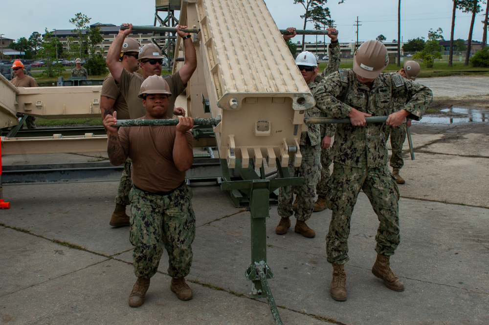 Navy Seabees training on bridging operations.