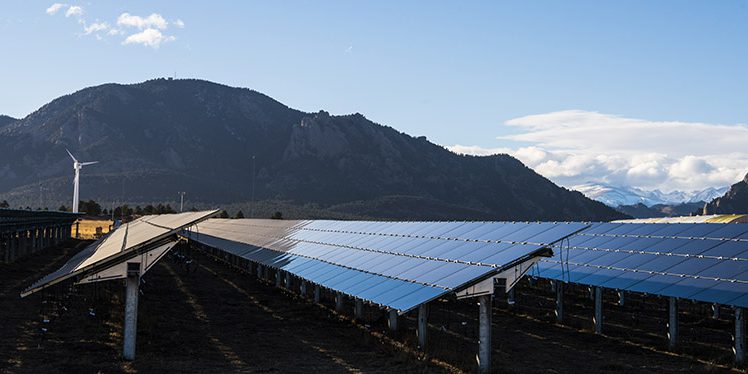 First Solar, an NREL research partner, has installed a small PV array used as part of NREL Energy Systems Integration research ongoing at the laboratory's National Wind Technology Center (photo by Dennis Schroeder, NREL).