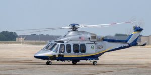 One of NNSA's two new AW139 helicopters taxis on the flight line after arrival at Joint Base Andrews, MD, on June 17, 2024. (U.S. Air Force photo by Senior Airman Matthew-John Braman)