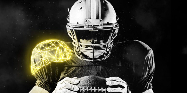 graphic of football player with 3-D-printed protective guards