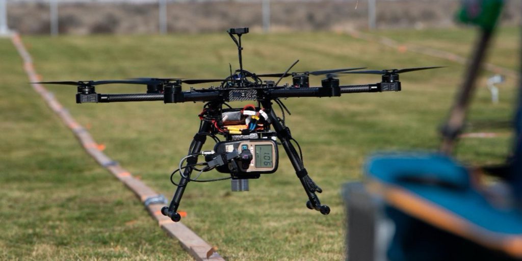 During a study conducted for the U.S. Nuclear Regulatory Commission, PNNL researchers made sure that the drone flew slowly while maintaining an altitude of approximately one foot over the ground for accurate radiological measurements
(photo by Graham Bourque | Pacific Northwest National Laboratory [PNNL]).