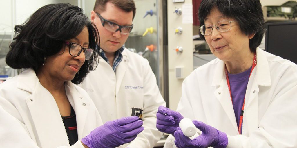 Army Senior Research Scientist for Chemistry Dr. Patricia McDaniel works with research scientists Brian Hauck and Janet Jensen to explore chemical and biological detection technologies that can be integrated into microsensor capabilities (U.S. Army).